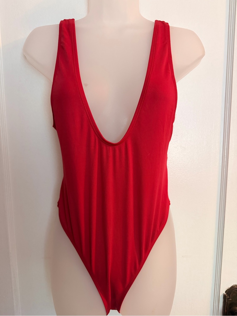 Sexy Red One-Piece – plunging Scoop Neck Bathing suit